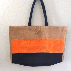 Orange and Black Canvas Tote Bag Painted By Hit beach resort